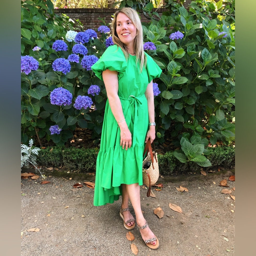 Christopher John Rogers for Target green puff sleeve hi low midi dress sz S